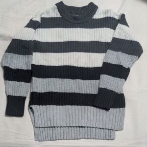 Time And Tru Grey Scale Cotton Blend Stripe Sweater Size XS